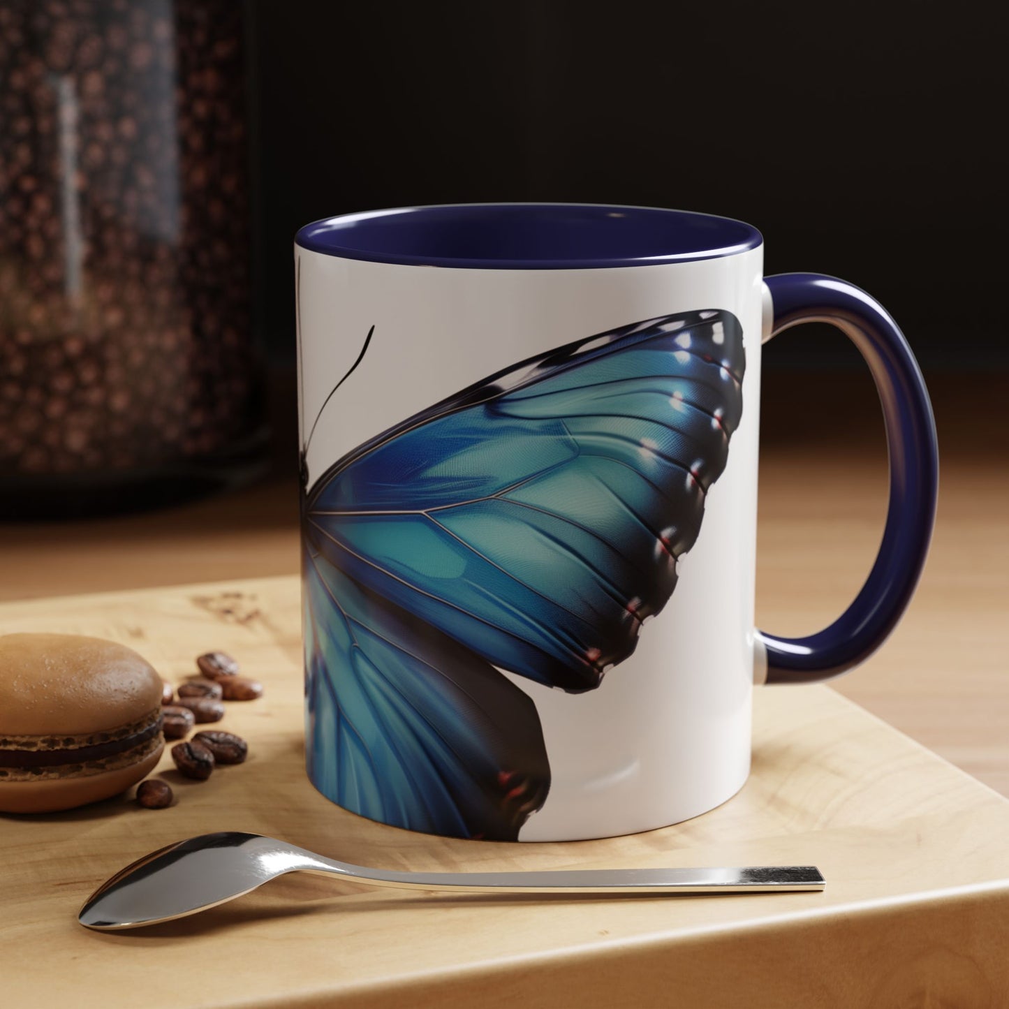 Blue Morpho Butterfly Accent Coffee Mug, 11oz, Monarch re-imagined Blue Butterfly Coffee mug or Tea Cup