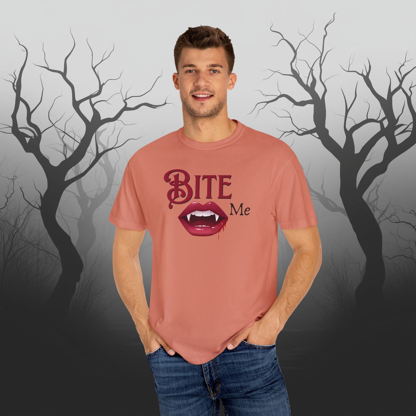 Bite Me Cute Halloween Graphic T - Cute Vampire Bite Me T-Shirt - Comfort Colors 1717