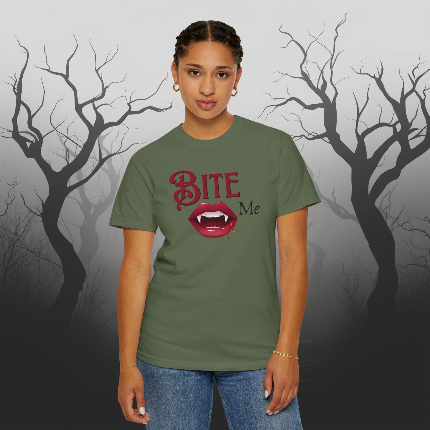 Bite Me Cute Halloween Graphic T - Cute Vampire Bite Me T-Shirt - Comfort Colors 1717