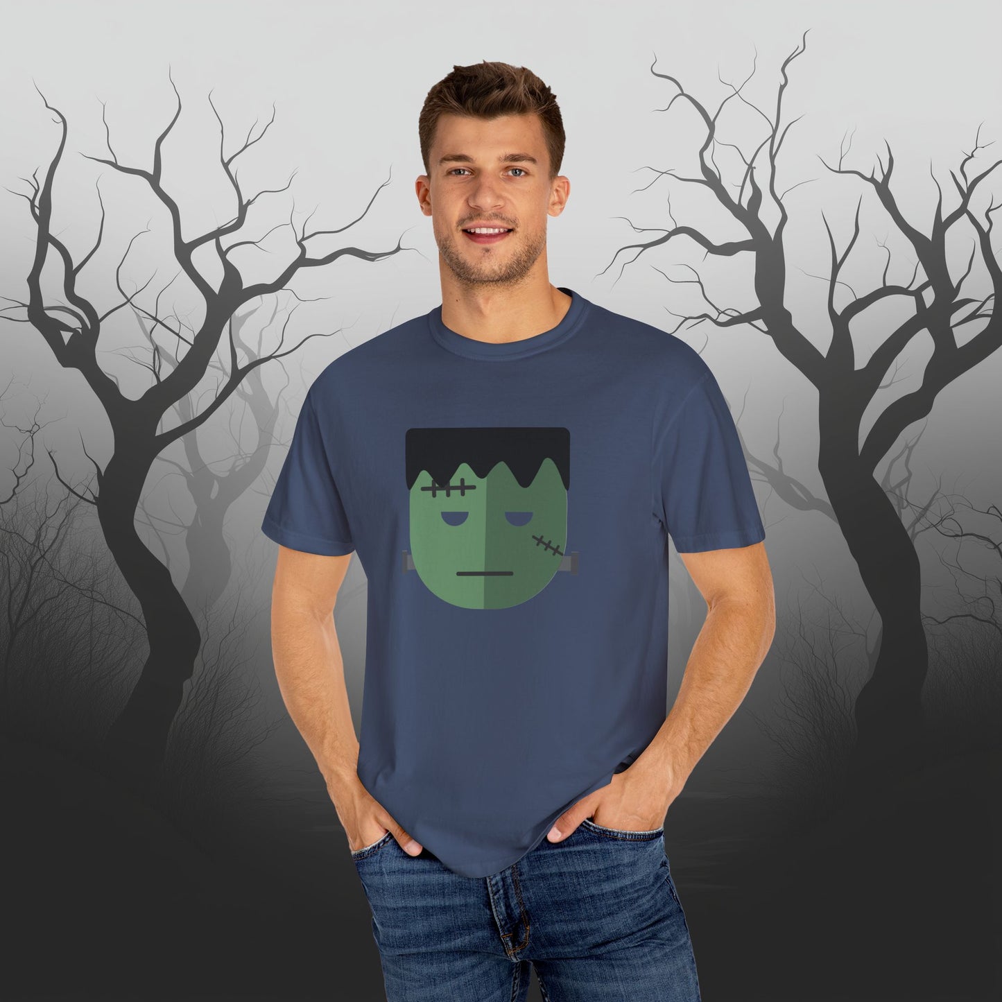 Cute & Simple Frankenstein Graphic Halloween Graphic T-Shirt - Funny Halloween Shirt Comfort Colors 1717