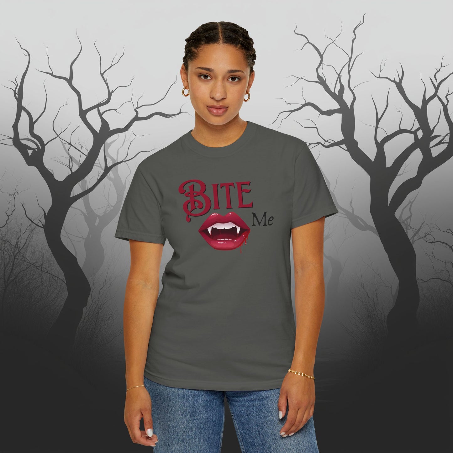 Bite Me Cute Halloween Graphic T - Cute Vampire Bite Me T-Shirt - Comfort Colors 1717