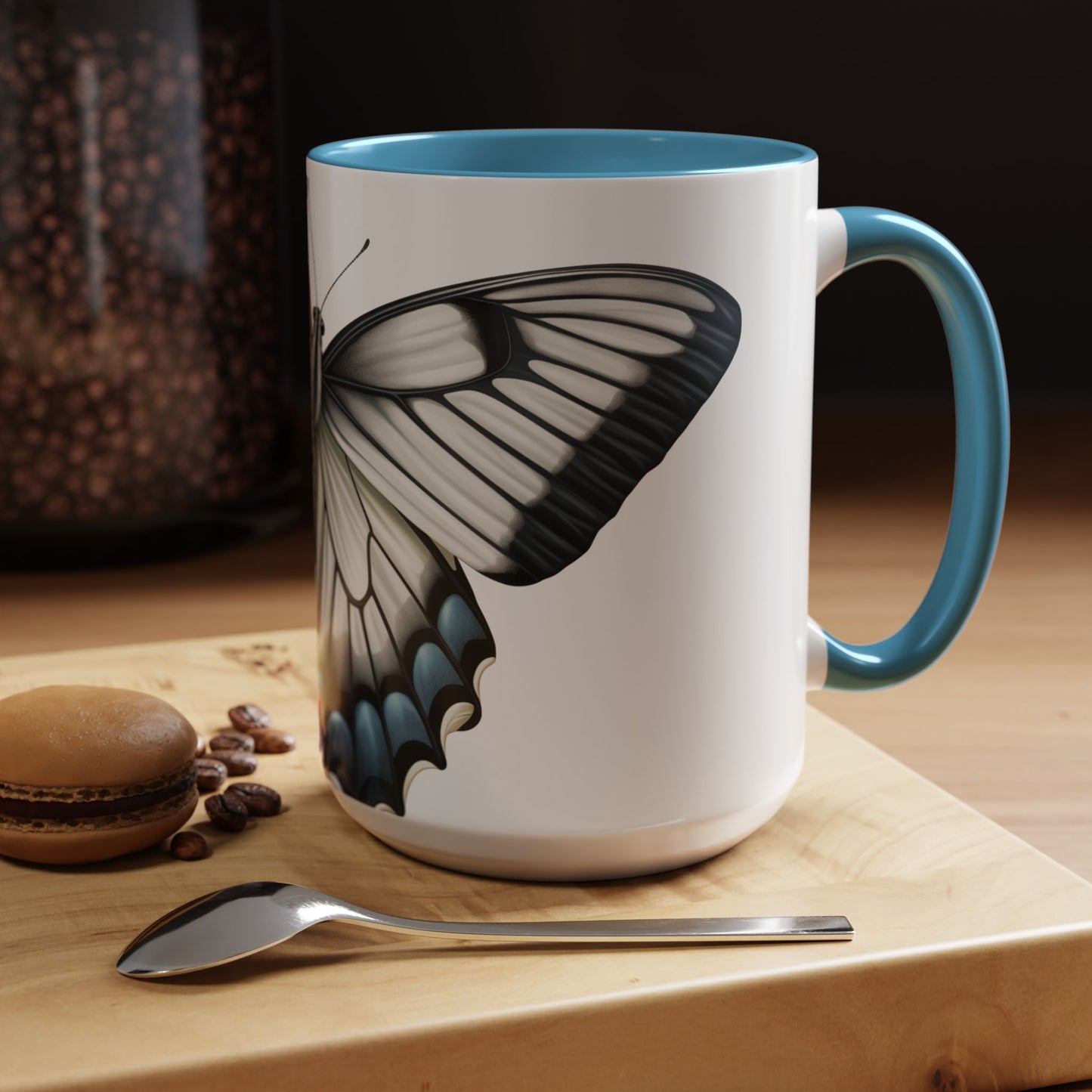 White Zebra Swallowtail Butterfly Accent Coffee Mug, 11oz, Zebra Swallowtail Butterfly Coffee or Tea Mug