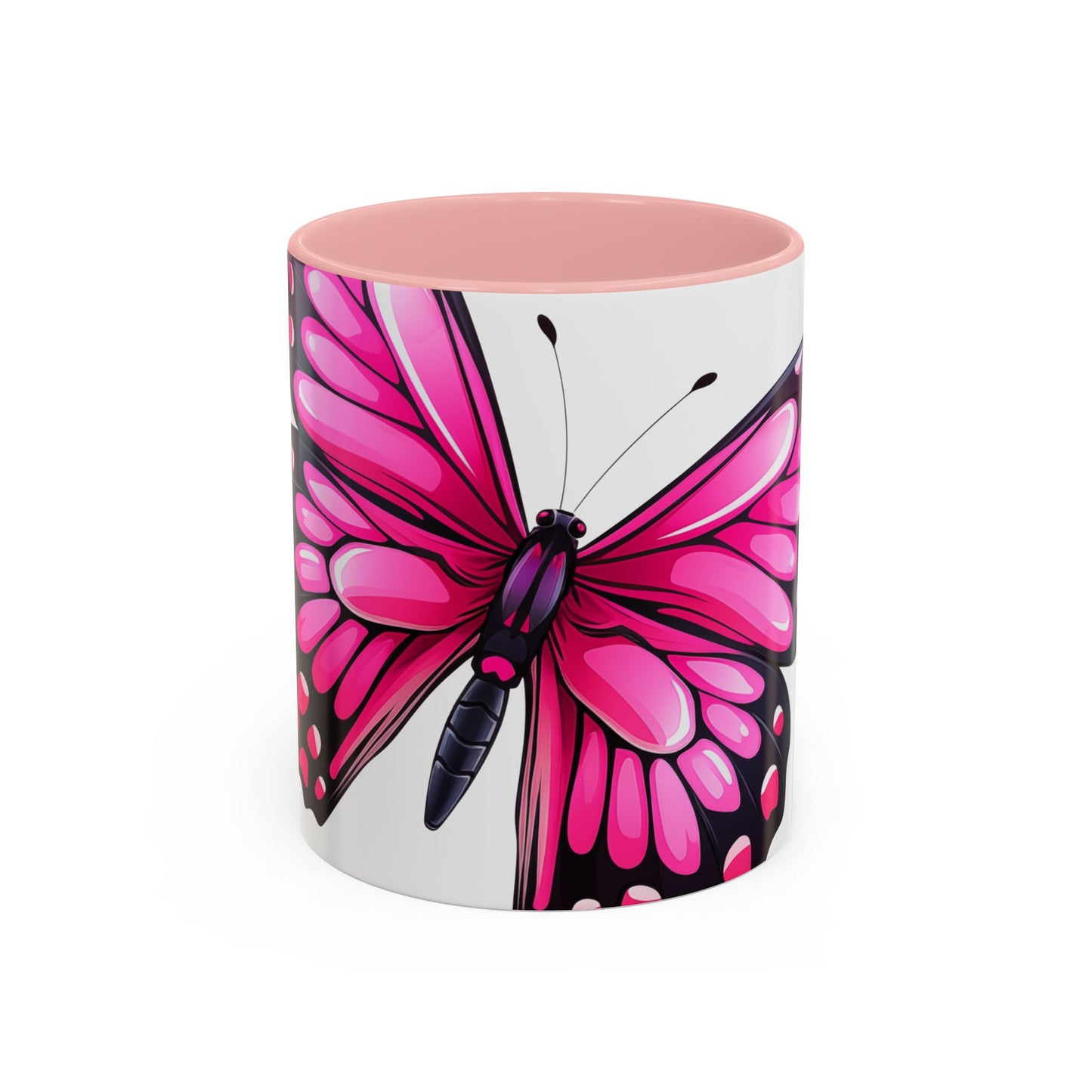 Pink Jewel Butterfly Accent Coffee Mug, 11oz, Emerald Swallowtail re-imagined Beautiful Pink Butterfly Tea Cup or Coffee Mug