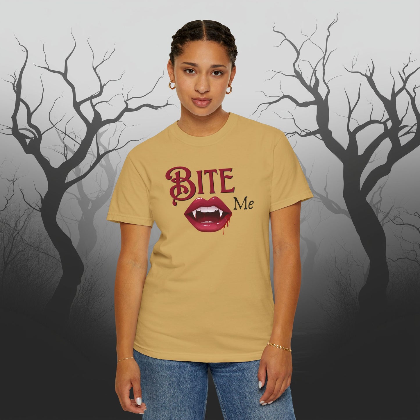 Bite Me Cute Halloween Graphic T - Cute Vampire Bite Me T-Shirt - Comfort Colors 1717