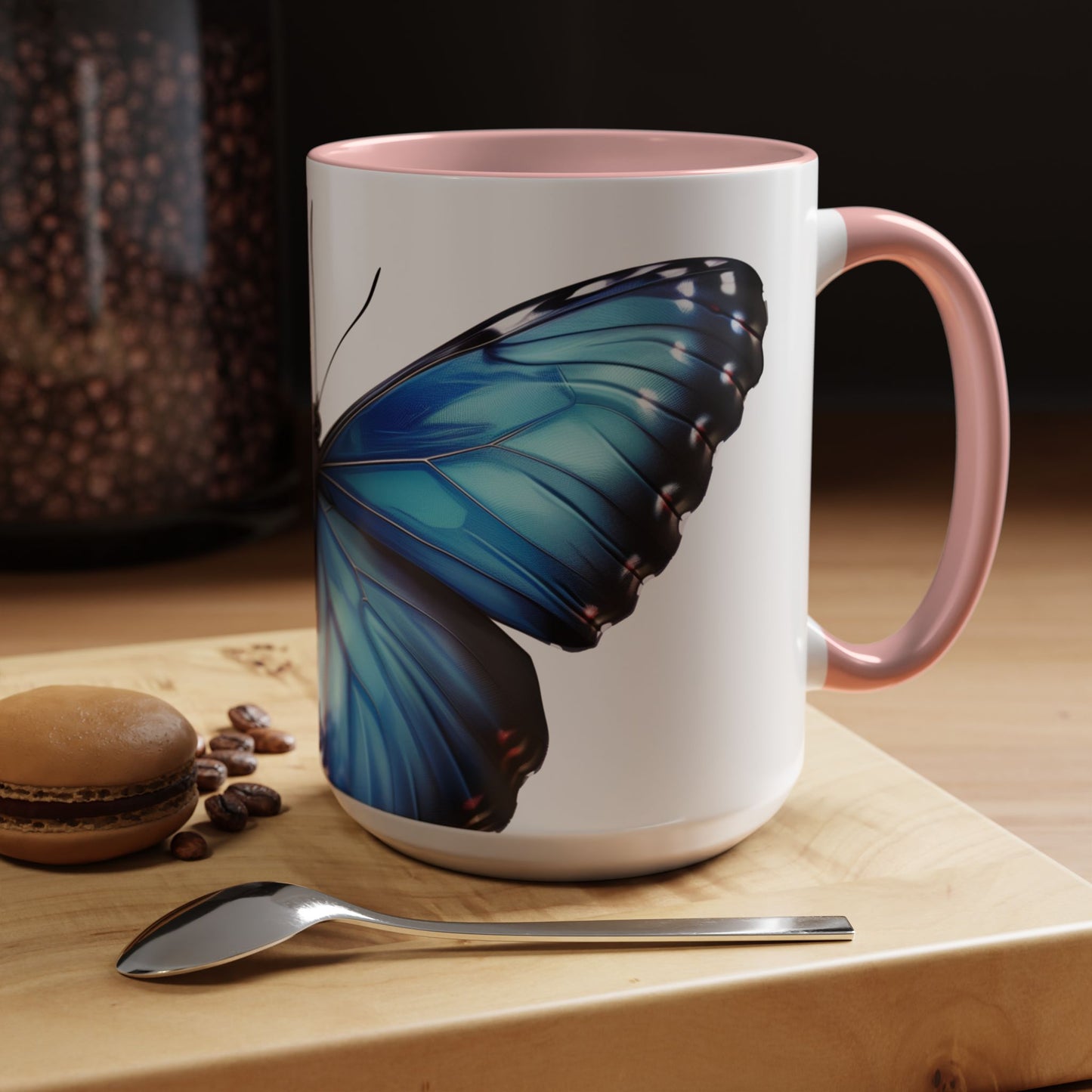 Blue Morpho Butterfly Accent Coffee Mug, 11oz, Monarch re-imagined Blue Butterfly Coffee mug or Tea Cup