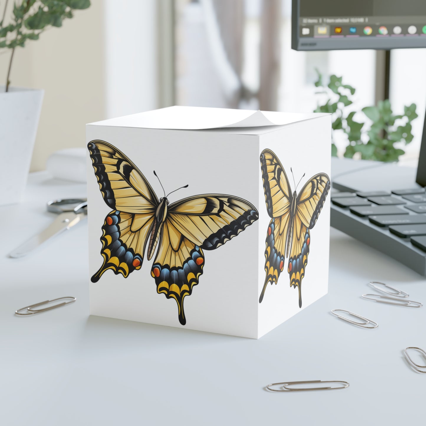 Butterfly Sticky Note Cube Decoration Stationary for Office, Home or School. Desk Decor and Organization Gift for Nature Lovers Tiger Swallowtail Butterfly Notepad