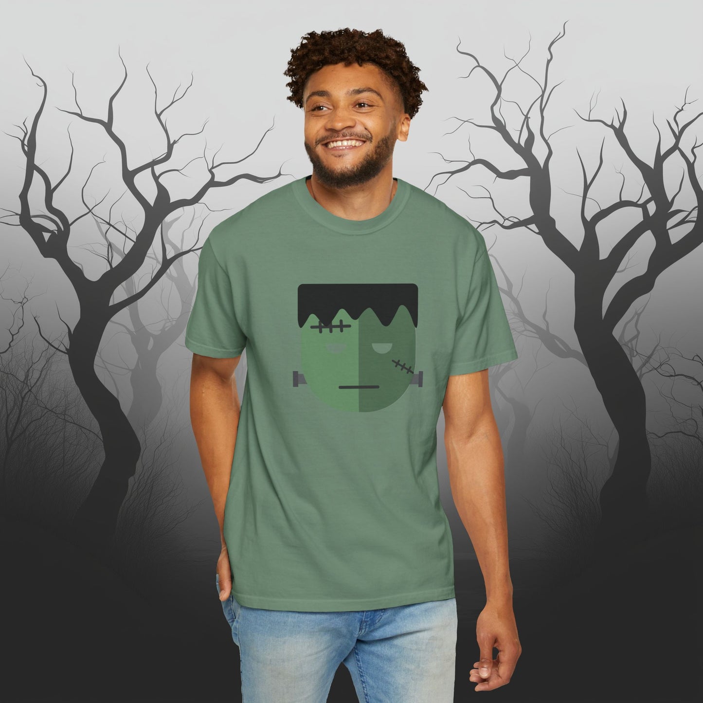 Cute & Simple Frankenstein Graphic Halloween Graphic T-Shirt - Funny Halloween Shirt Comfort Colors 1717