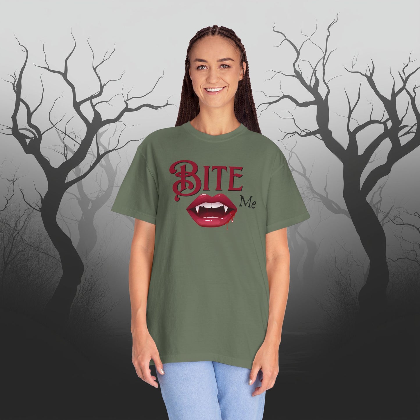 Bite Me Cute Halloween Graphic T - Cute Vampire Bite Me T-Shirt - Comfort Colors 1717