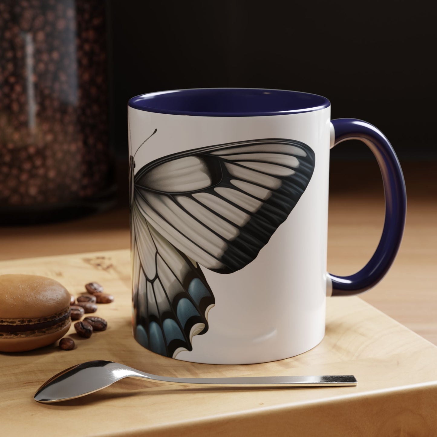 White Zebra Swallowtail Butterfly Accent Coffee Mug, 11oz, Zebra Swallowtail Butterfly Coffee or Tea Mug