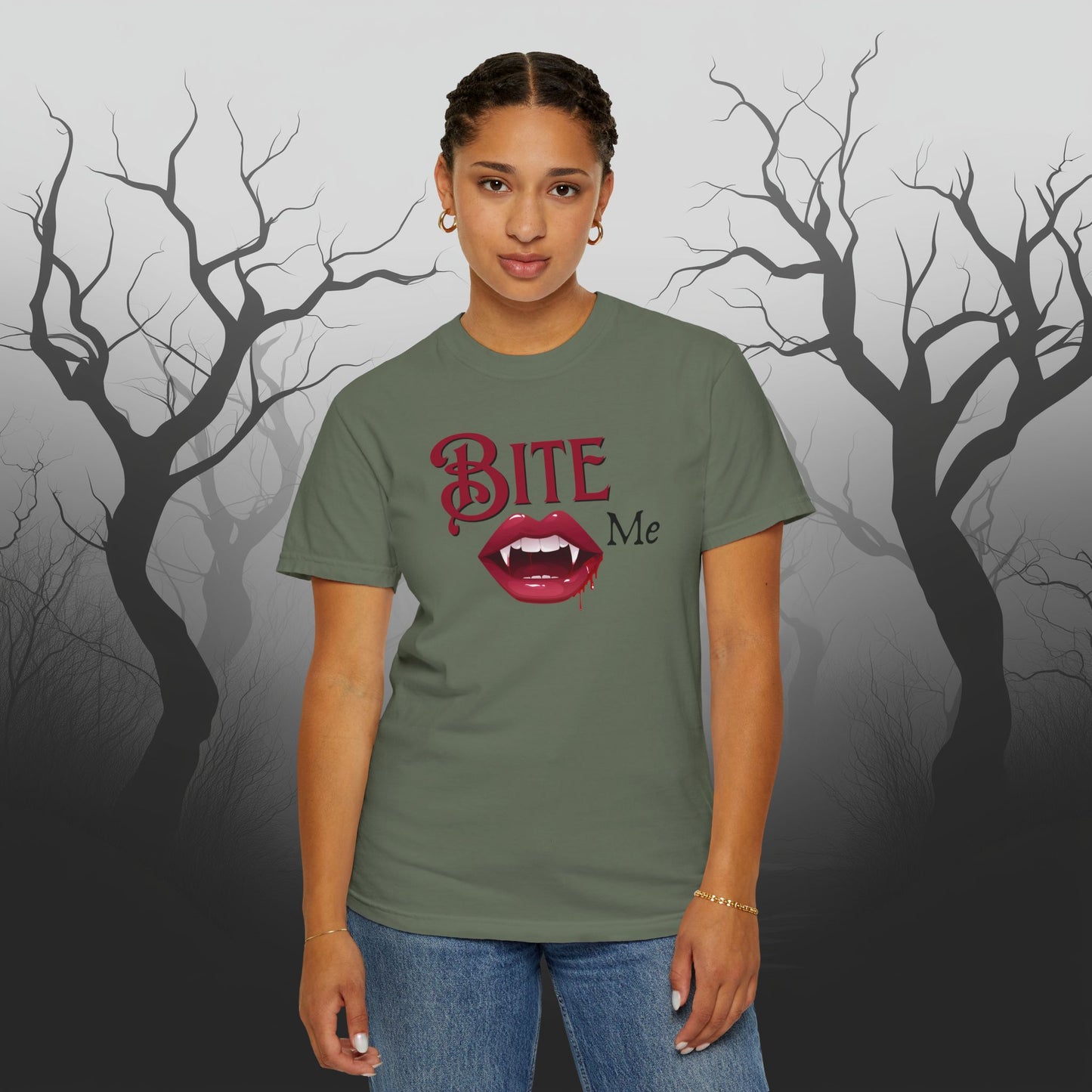 Bite Me Cute Halloween Graphic T - Cute Vampire Bite Me T-Shirt - Comfort Colors 1717