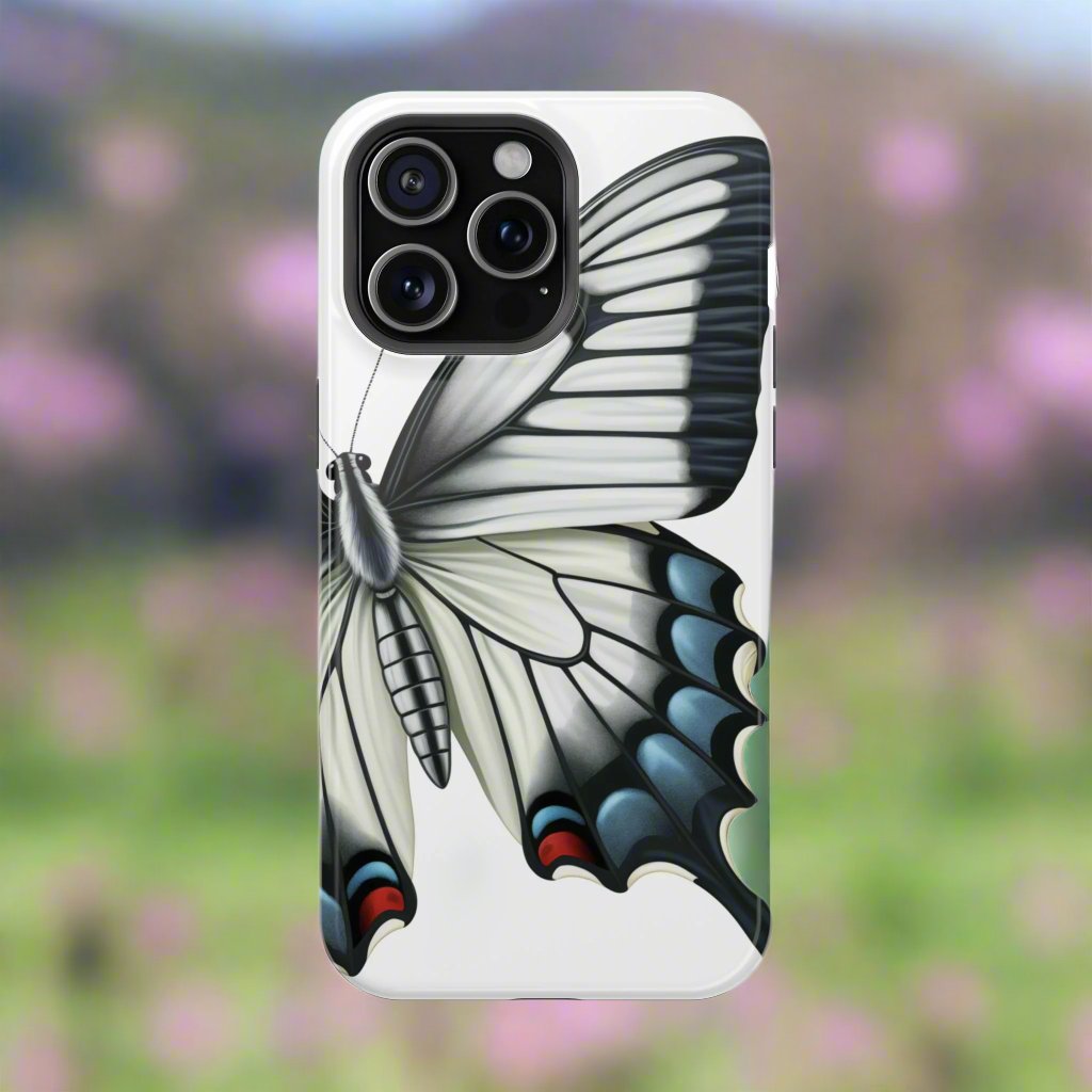 White Zebra Swallowtail Butterfly Re-imagined iPhone case Beautiful Butterfly MagSafe Tough Cases White Swallowtail Butterfly MagSafe iPhone Case