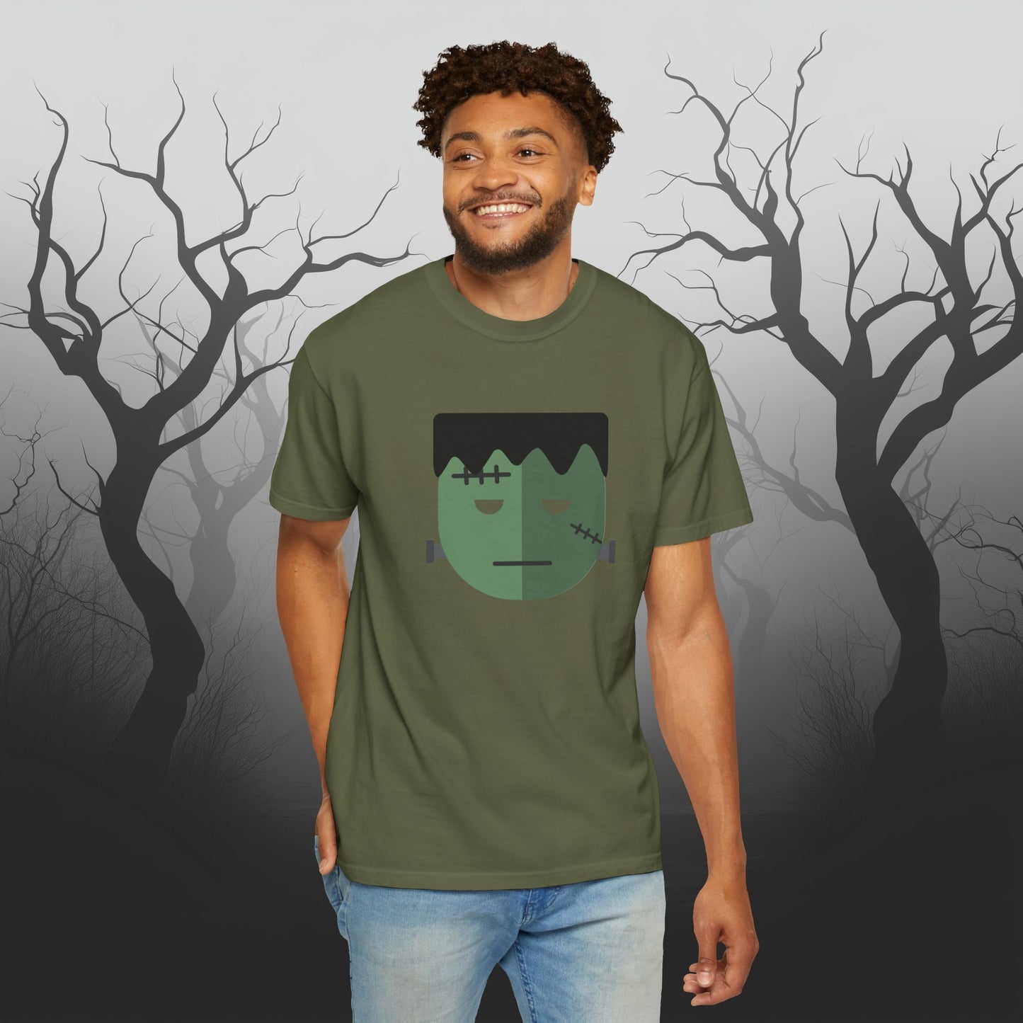 Cute & Simple Frankenstein Graphic Halloween Graphic T-Shirt - Funny Halloween Shirt Comfort Colors 1717