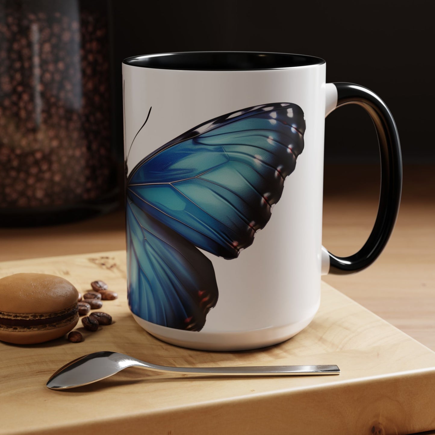 Blue Morpho Butterfly Accent Coffee Mug, 11oz, Monarch re-imagined Blue Butterfly Coffee mug or Tea Cup