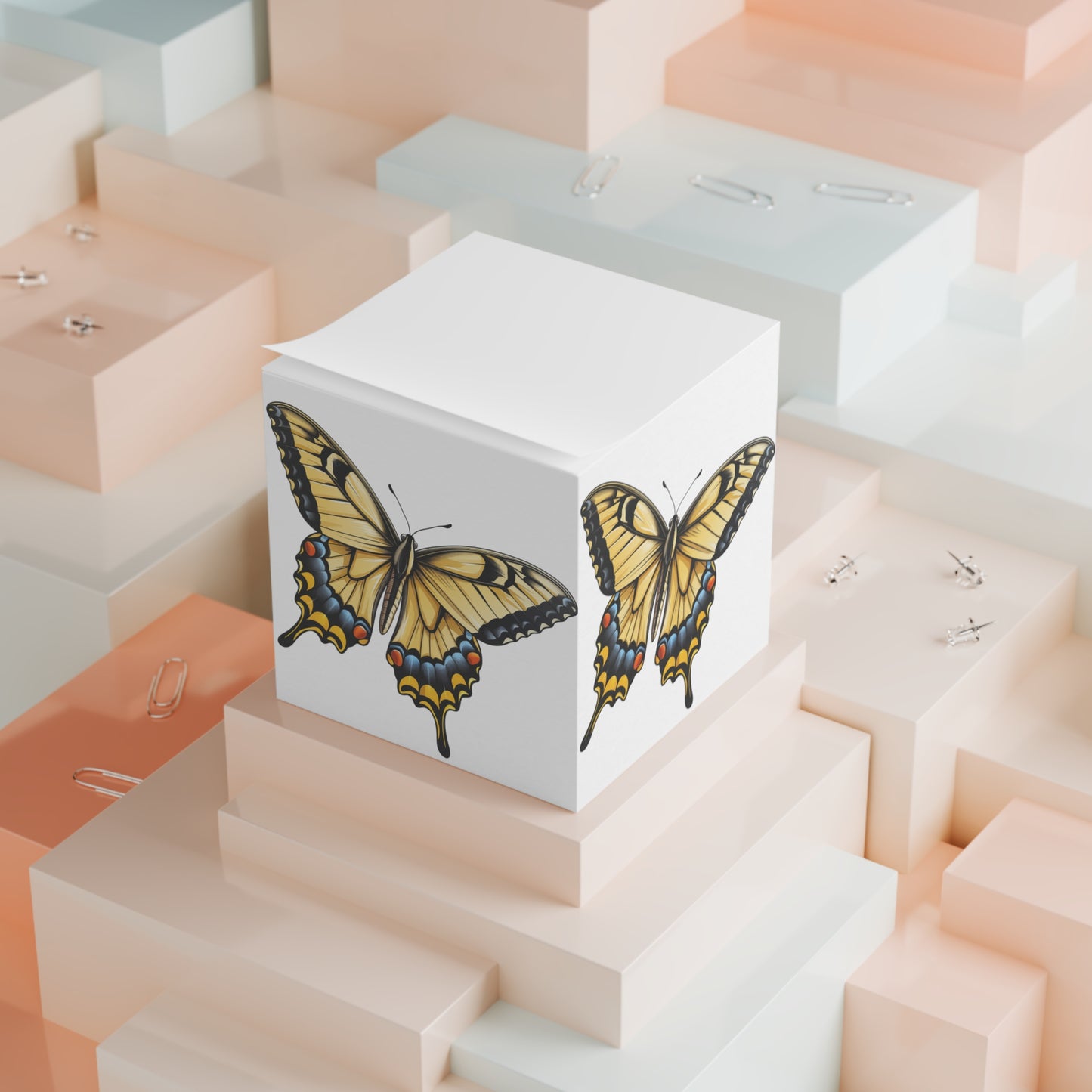 Butterfly Sticky Note Cube Decoration Stationary for Office, Home or School. Desk Decor and Organization Gift for Nature Lovers Tiger Swallowtail Butterfly Notepad