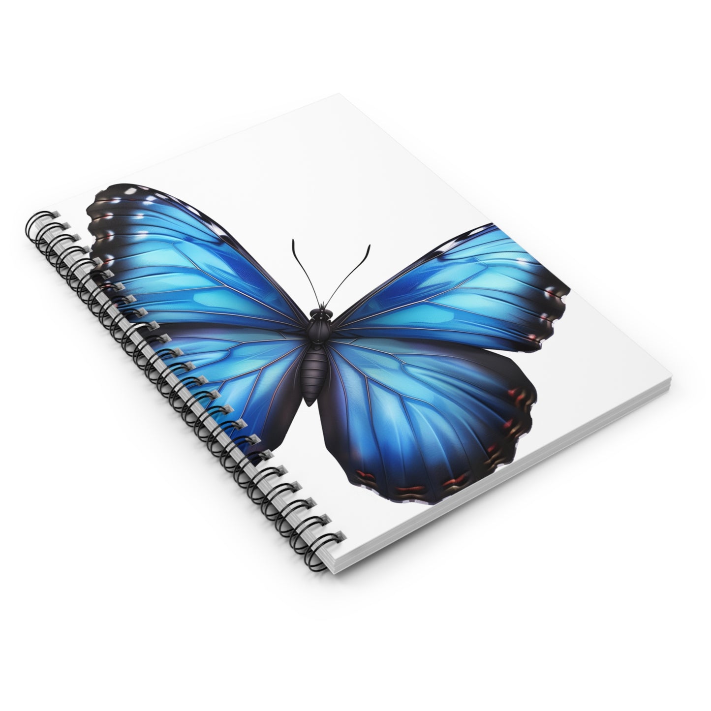 Blue Morpho Butterfly Spiral Notebook Ruled, Lined Journal Diary for School, College, Office or Home. Artistic Stationary Supply or Gift