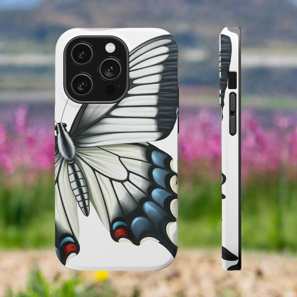 White Zebra Swallowtail Butterfly Re-imagined iPhone case Beautiful Butterfly MagSafe Tough Cases White Swallowtail Butterfly MagSafe iPhone Case