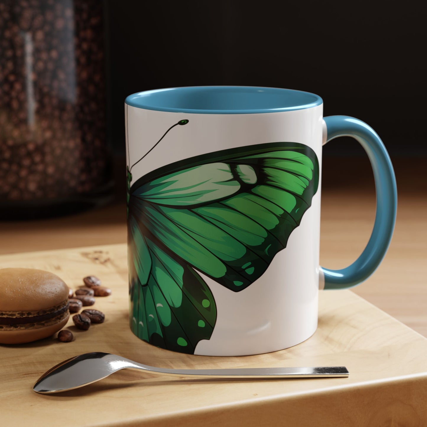 Emerald Green Butterfly Accent Coffee Mug, 11oz, Monarch re-imagined Beautiful Emerald Butterfly Coffee Mug or Tea Cup