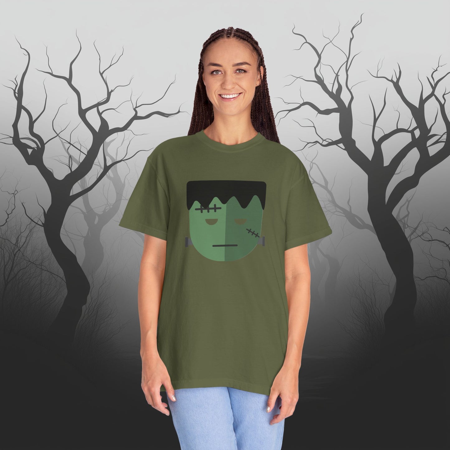 Cute & Simple Frankenstein Graphic Halloween Graphic T-Shirt - Funny Halloween Shirt Comfort Colors 1717