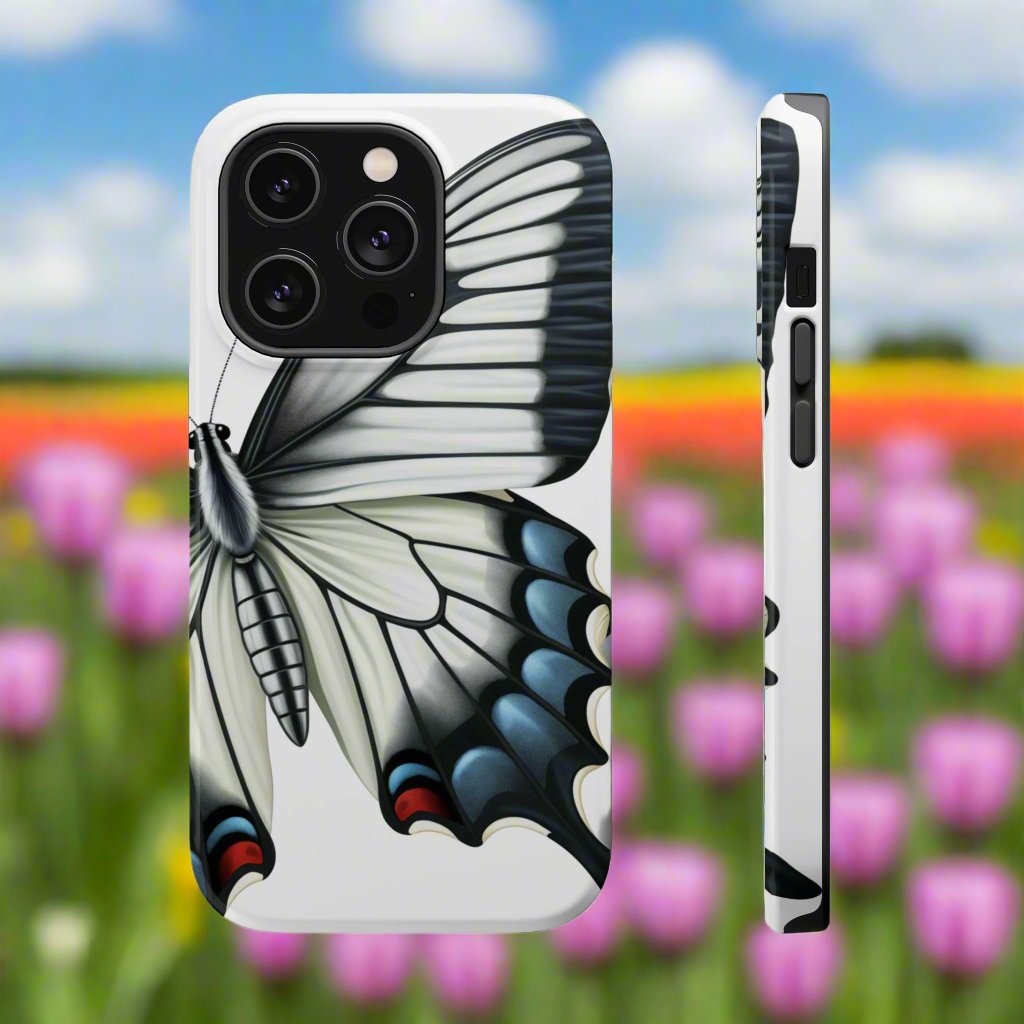 White Zebra Swallowtail Butterfly Re-imagined iPhone case Beautiful Butterfly MagSafe Tough Cases White Swallowtail Butterfly MagSafe iPhone Case