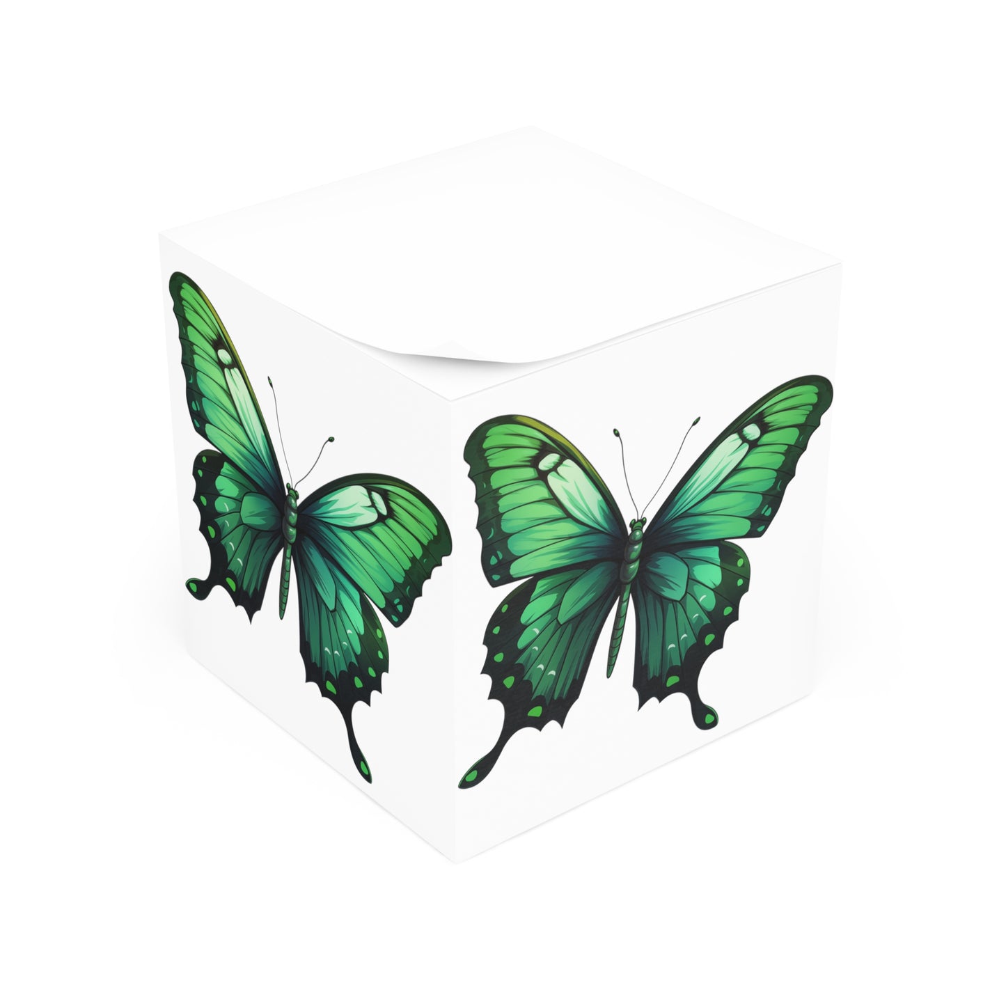 Butterfly Sticky Note Cube Decoration Stationary for Office, Home or School. Desk Decor and Organization Gift for Nature Lovers Emerald Butterfly Notepad