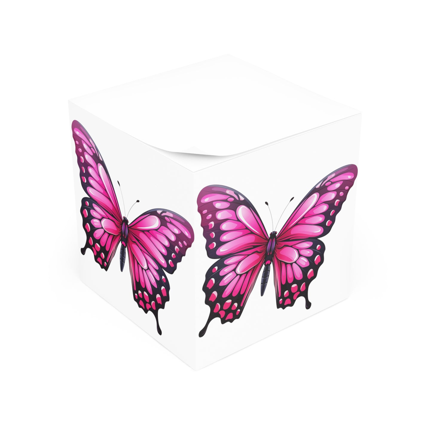 Butterfly Sticky Note Cube Decoration Stationary for Office, Home or School. Desk Decor and Organization Gift for Nature Lovers Pink Butterfly Notepad