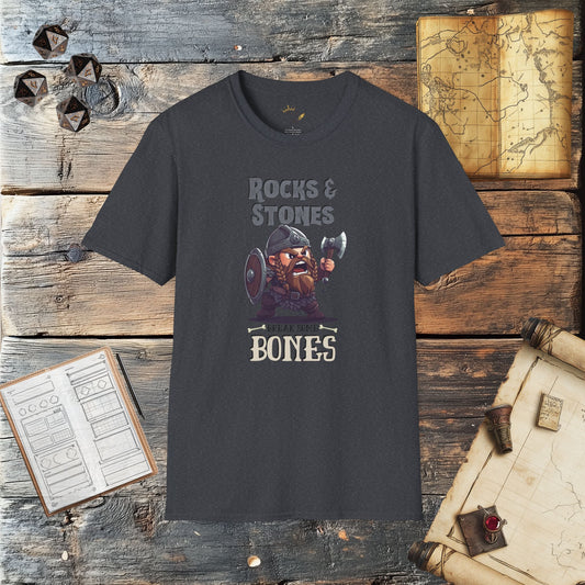 Rocks & Stones Break Some Bones - Dwarf Barbarian Fantasy Group Role-Playing Unisex Graphic T-Shirt