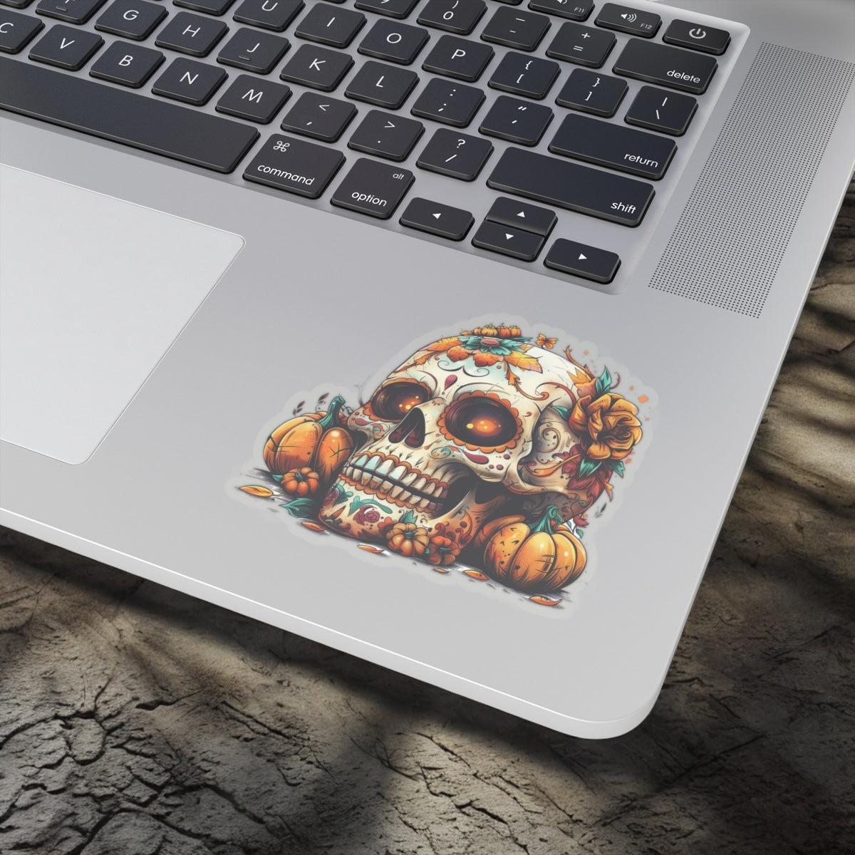 Sugar Skull Vinyl Sticker with Ghost - Spooky Halloween Vinyl Decal - Beautiful Sugar Skull Sticker for Laptops, Water Bottles, and More