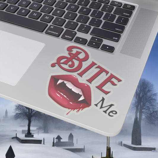 Bite Me Vinyl Sticker with Vampire Fangs - Spooky Halloween Decal - Gothic Vampire Teeth Sticker for Laptops, Water Bottles, and More