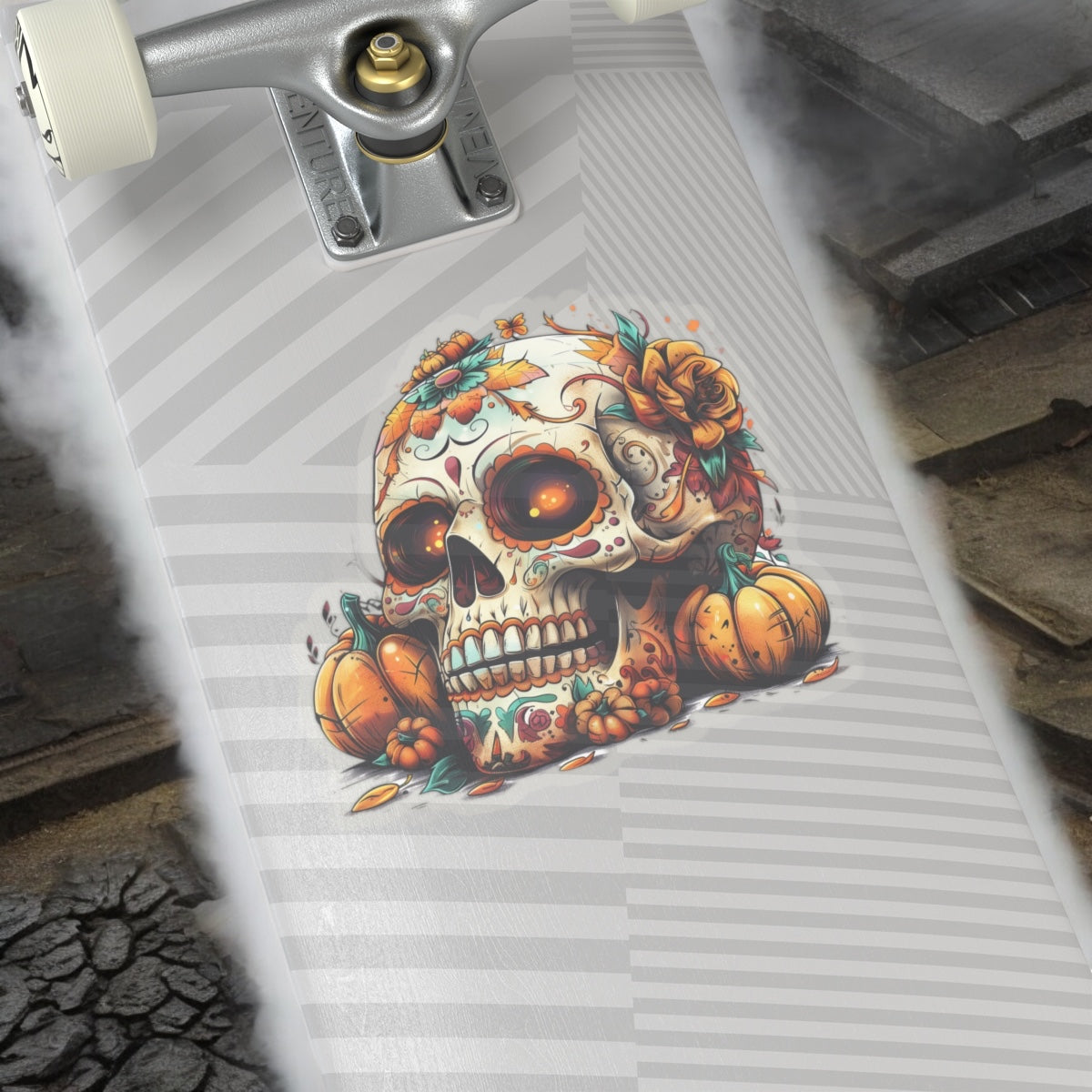 Sugar Skull Vinyl Sticker with Ghost - Spooky Halloween Vinyl Decal - Beautiful Sugar Skull Sticker for Laptops, Water Bottles, and More