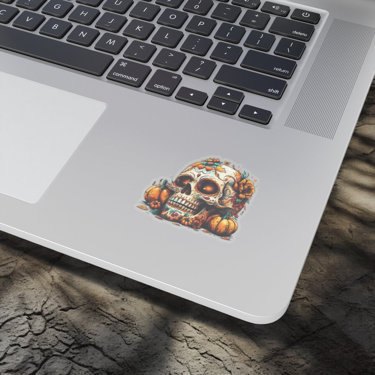 Sugar Skull Vinyl Sticker with Ghost - Spooky Halloween Vinyl Decal - Beautiful Sugar Skull Sticker for Laptops, Water Bottles, and More