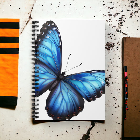 Blue Morpho Butterfly Spiral Notebook Ruled, Lined Journal Diary for School, College, Office or Home. Artistic Stationary Supply or Gift