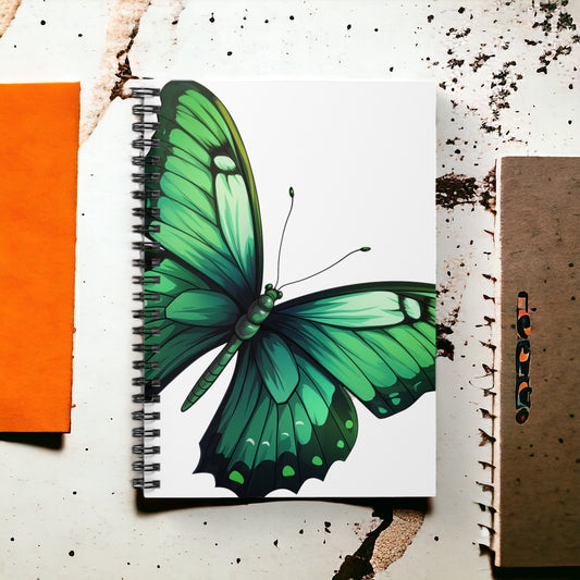 Emerald Butterfly Spiral Notebook Ruled, Lined Journal Diary for School, College, Office or Home. Artistic Stationary Supply or Gift