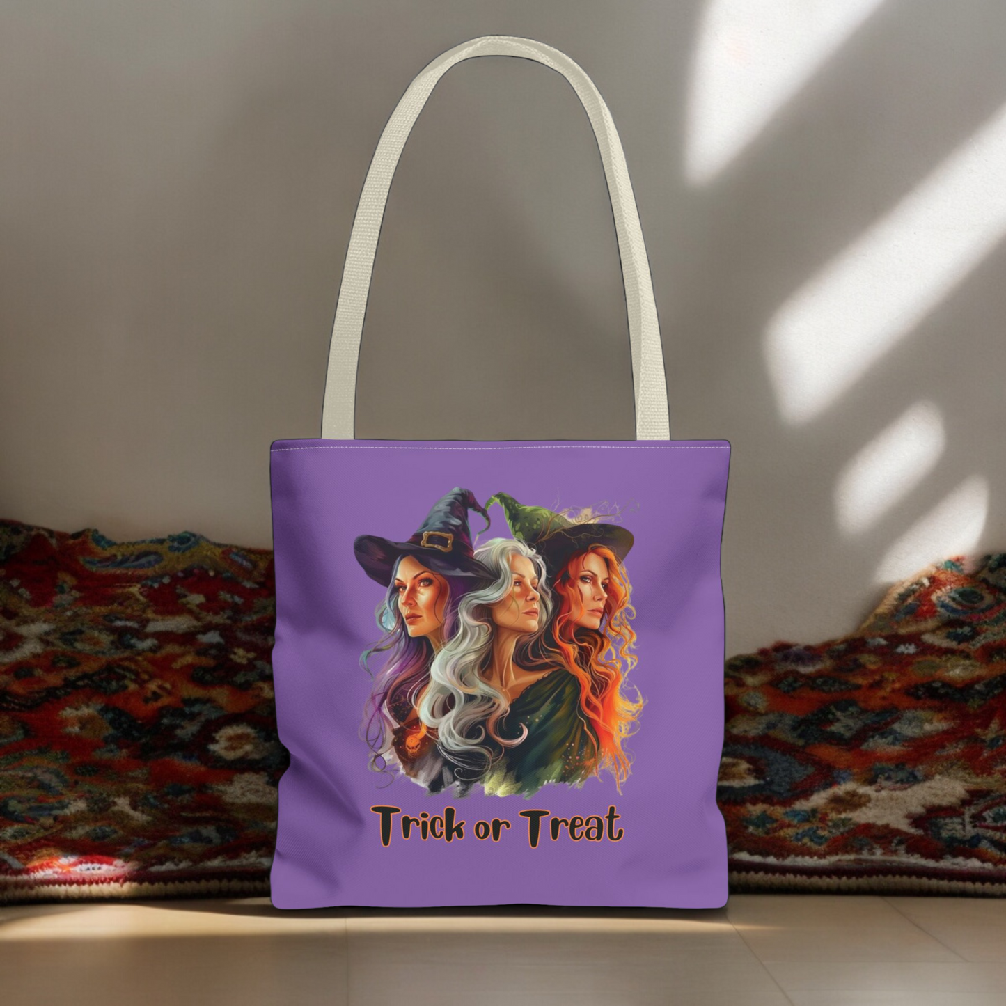 Purple Cute Witches Carrying Tote, Halloween Trick or Treat Bag. Children's or Adult Tote Bag, Halloween Bag, Witches, School Bag, Shopping Bag