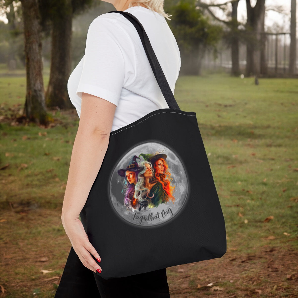 Black Cute Witches Carrying Tote, Halloween Trick or Treat Bag. Children's or Adult Tote Bag, Halloween Bag, Witches, School Bag, Shopping Bag